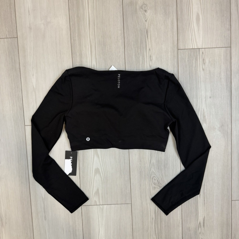 NWT‎ Lululemon X Peloton Everlux V-neck Long Sleeve Bra Cropped Top Large Black - Picture 7 of 9
